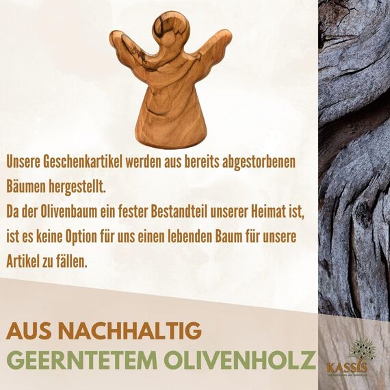 Kassis Geschenkartikel Olivenholz-Schutzengel - Handgefertigte Engel-Figur aus Bethlehem - Schutzengel-Glücksbringer - (ohne Gravur) - (1 Stück)