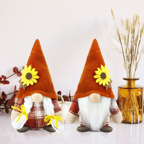Godeufe 2 Stück Herbstdeko Wichtel Figuren Deko Herbst Dekoration Autumn Zuhause Elf Statue Tomte Urlaub Küche Gestuftes Tablett Party-Dekorationen