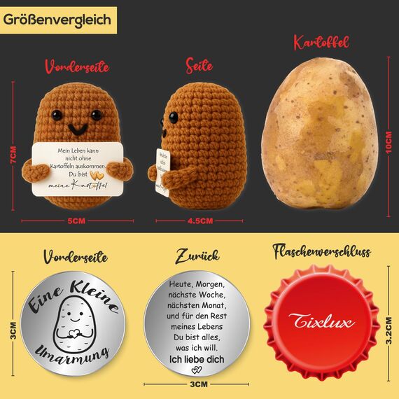 Tixlux Valentinstagsgeschenk, Pocket Hug Kreative Strickwolle Kartoffel und Kleine Umarmung Glücksbringer, Ich Liebe Dich Geschenk, Jahrestag Geschenk, Hochzeitstagsgeschenk, Geschenke zu Valentinstag