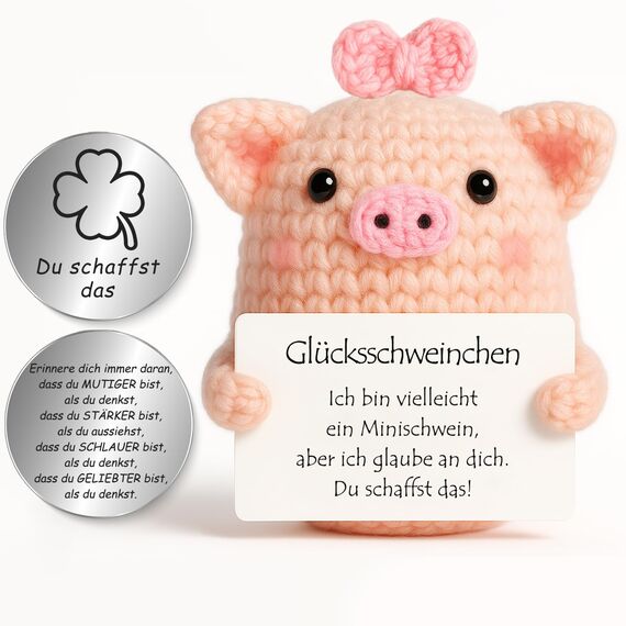 Tixlux Pocket Hug Glücksschweinchen, Kreative Strickwolle Minischwein Puppe und Kleine Umarmung Glücksbringer (Silber Ⅱ), MutmacherGeschenk, Gute Besserung, Einschulung Geschenk
