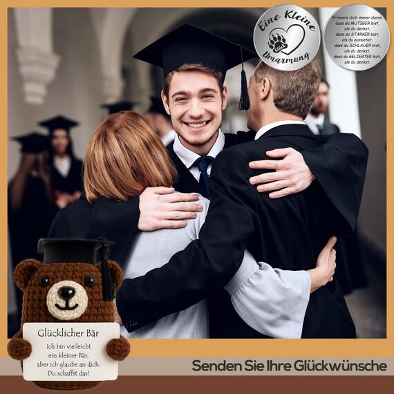 Tixlux Pocket Hug Glücklicher Bär, Kreative Strickwolle Bär Puppe und Kleine Umarmung Glücksbringer, MutmacherGeschenk, Gute Besserung Geschenk, Einschulung Geschenk