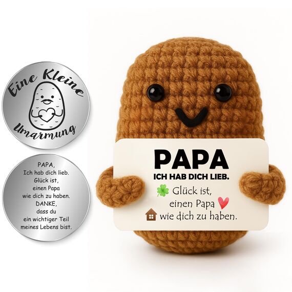 Tixlux Geschenk für Papa Pocket Hug Positive Kartoffel, Liebevoller Glücksbringer aus Strickwolle, Kleine Umarmung, Geburtstagsgeschenk für Papa, Vatertagsgeschenk, Ich hab Dich lieb & Dankeschön