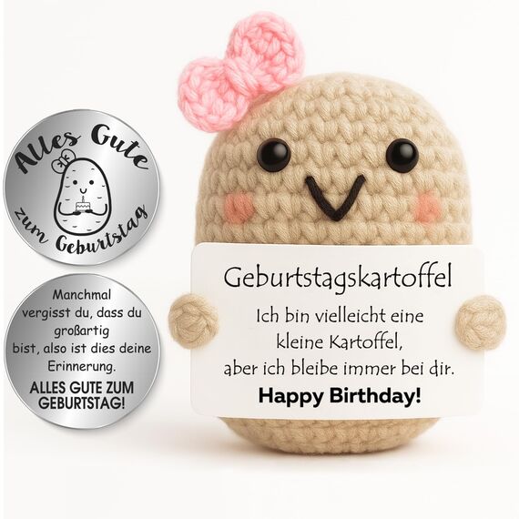 Tixlux Pocket Hug Positive Kartoffel, Kreative Strickwolle Kartoffel Puppe und Kleine Umarmung Glücksbringer (Silber), Geburtstag Geschenk, Geschenk für Freundin, Kollegen, Familie