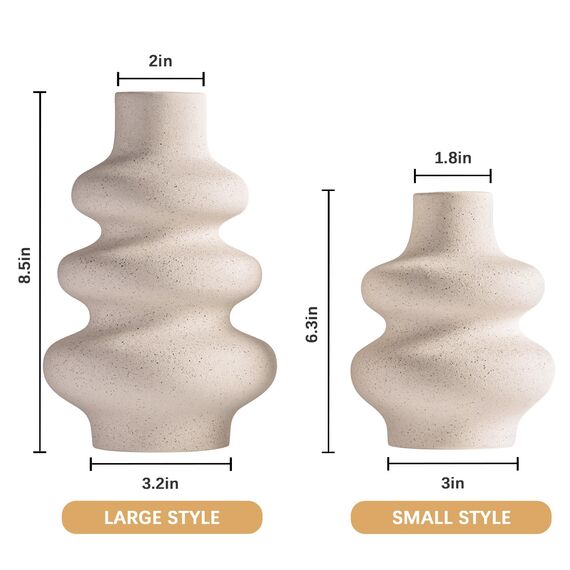 2 Stück Runde Keramik Vasen Beige Vase für moderne Heimdekoration Boho Vase für Bauernhaus Hochzeit Esszimmer Büro Mittelstück