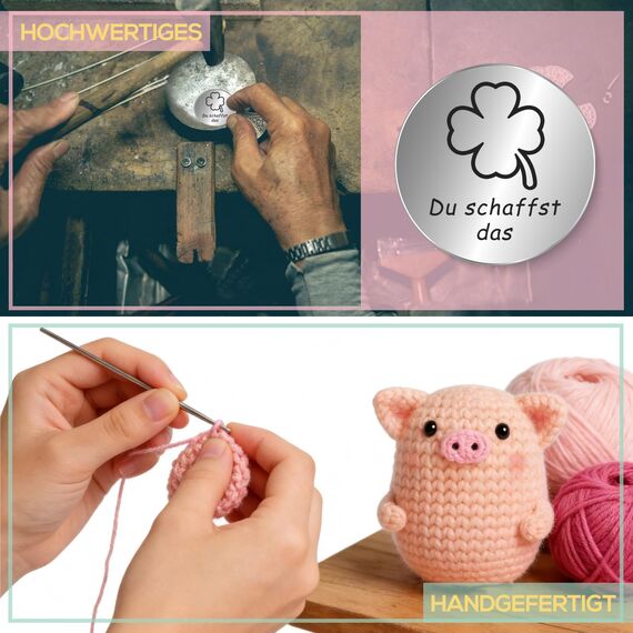 Tixlux Pocket Hug Glücksschweinchen, Kreative Strickwolle Minischwein Puppe und Kleine Umarmung Glücksbringer (Silber Ⅰ), MutmacherGeschenk, Gute Besserung, Einschulung Geschenk