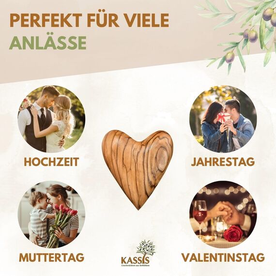 Kassis Geschenkartikel Herz 5,50 cm Handschmeichler aus Olivenholz – handgefertigtes Geschenk aus Bethlehem zur Taufe, Kommunion, Hochzeit, Valentinstag, Muttertag oder als Trostspender