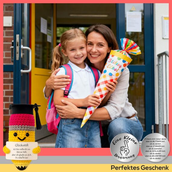 Tixlux Glücksstift Puppe, Kreativer Handgemachter Stift mit Botschaft und Kleine Umarmung Glücksbringer, MutmacherGeschenk, Geschenk zur Prüfung, EinschulungGeschenk, KollegenGeschenk