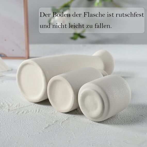 CEMABT Weiß Keramik Vasen 3er-Set Kleine Blumenvasen für Dekor, Moderne rustikale Bauernhaus Home Decor, Dekorative Vasen für Pampas Grass&getrocknete Blumen, Idee Regal,Tisch, Bücherregal,Mantel