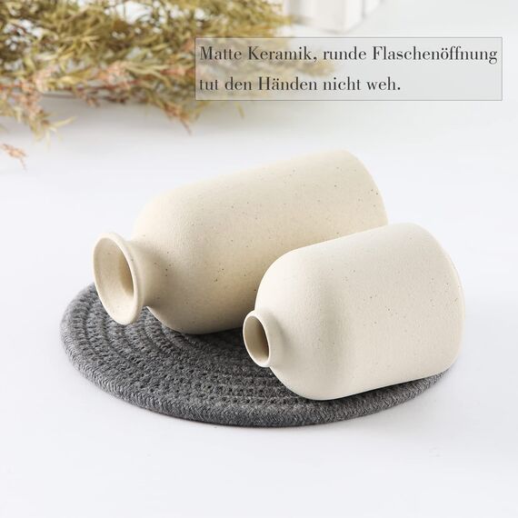 CEMABT Keramik Vasen 3er-Set Kleine Blumenvasen für Dekor, Moderne rustikale Bauernhaus Home Decor, Dekorative für Pampas Grass&getrocknete Blumen, Idee Regal,Tisch, Bücherregal,Mantel (Natur)