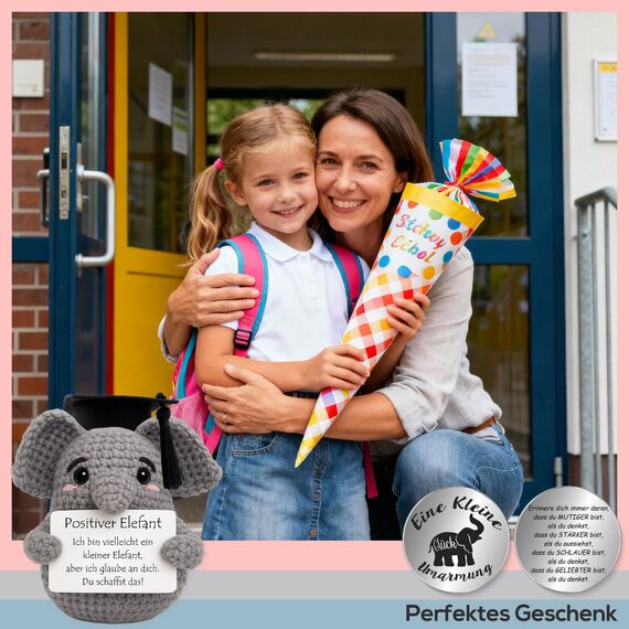 Tixlux Pocket Hug Positiver Elefant, Kreative Strickwolle Elefant Puppe und Kleine Umarmung Glücksbringer, MutmacherGeschenk, Gute Besserung Geschenk, Einschulung Geschenk