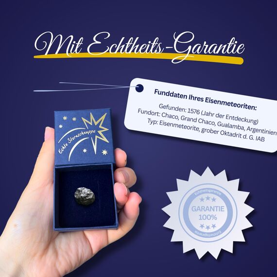 4youDesign | Echte Sternschnuppe mit Zertifikat - Geschenkset mit Stern, Anschreiben & Box für Geburtstag, Hochzeit, Jahrestag - Stern mit 1g Meteorit verschenken - Sterntaufe als Glücksbringer