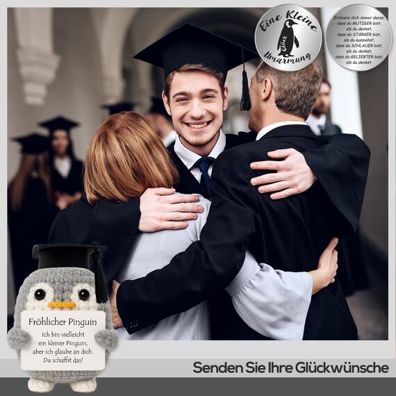 Tixlux Pocket Hug Fröhlicher Pinguin, Kreative Strickwolle Pinguin Puppe und Kleine Umarmung Glücksbringer, MutmacherGeschenk, Gute Besserung Geschenk, Einschulung Geschenk
