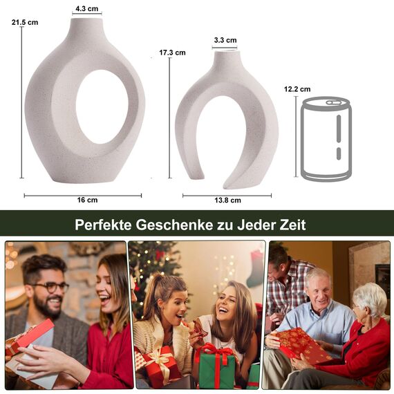 Keramik Vase, SUKIYPO 2er Set Hohle Beige Moderne Vasen für Nordisches, Vasen Deko, ästhetische Boho Blumenvase für Zuhause, Wohnzimmer, Büro, Bauernhaus, Couchtisch Dekoration