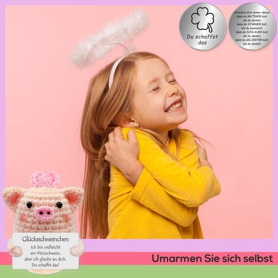 Tixlux Pocket Hug Glücksschweinchen, Kreative Strickwolle Minischwein Puppe und Kleine Umarmung Glücksbringer (Silber Ⅱ), MutmacherGeschenk, Gute Besserung, Einschulung Geschenk
