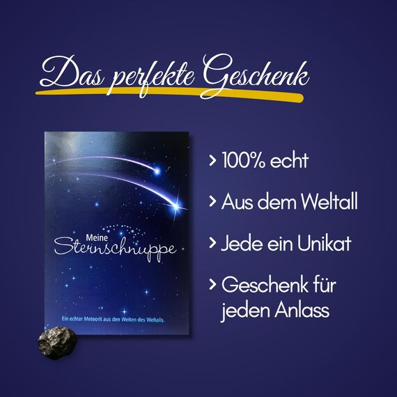 4youDesign | Echte Sternschnuppe mit Zertifikat - Geschenkset mit Stern, Anschreiben & Box für Geburtstag, Hochzeit, Jahrestag - Stern mit 1g Meteorit verschenken - Sterntaufe als Glücksbringer