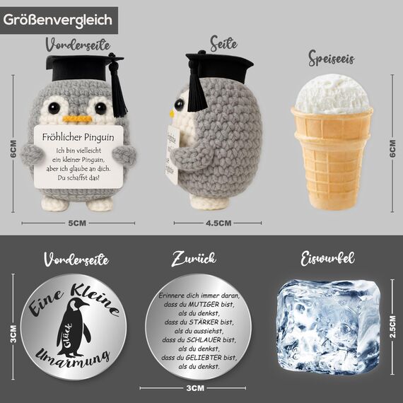 Tixlux Pocket Hug Fröhlicher Pinguin, Kreative Strickwolle Pinguin Puppe und Kleine Umarmung Glücksbringer, MutmacherGeschenk, Gute Besserung Geschenk, Einschulung Geschenk