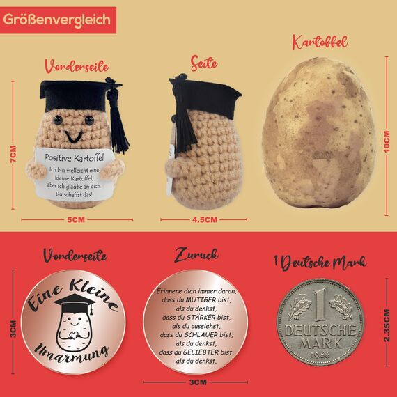 Tixlux Pocket Hug Positive Kartoffel, Kreative Strickwolle Kartoffel Puppe und Kleine Umarmung Glücksbringer (Roségold Ⅱ), Mutmacher Geschenk, Glücksbringer für prüfung, Einschulung Geschenk