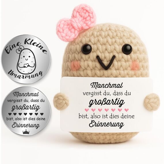 Tixlux Pocket Hug Positive Kartoffel, Kreative Strickwolle Kartoffel Puppe und Kleine Umarmung Glücksbringer, Mutmacher Geschenk, Gute Besserung, Einschulung Geschenk （Erinnerung）