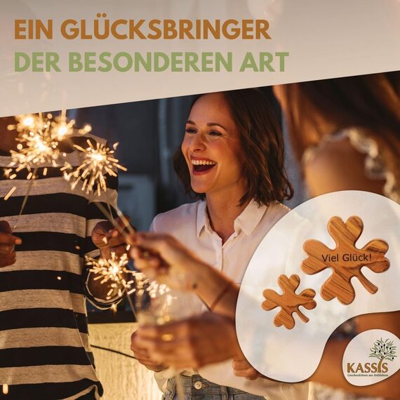 Kassis Geschenkartikel Kleeblatt als Handschmeichler – Glücksbringer aus Olivenholz, handgefertigt in Bethlehem – Taschenstein, Schutzsymbol, Sorgenfresser und Geschenkidee
