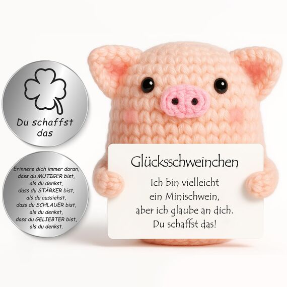 Tixlux Pocket Hug Glücksschweinchen, Kreative Strickwolle Minischwein Puppe und Kleine Umarmung Glücksbringer (Silber Ⅰ), MutmacherGeschenk, Gute Besserung, Einschulung Geschenk