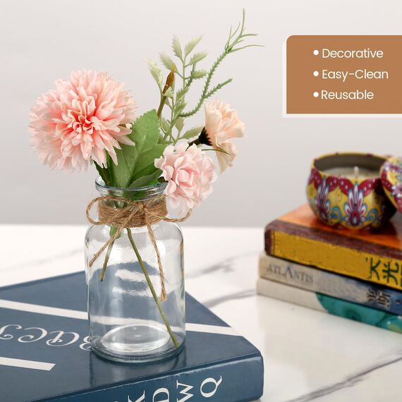 Lannvan Kleine Glasvasen - 12er Set Kleine Vasen für Tischdeko Hochzeit - Deko Vasen Set mit 8m Juteschnur - Mini Glasvasen für Tischdeko - Spülmaschinenfest -10.5cm Hoch