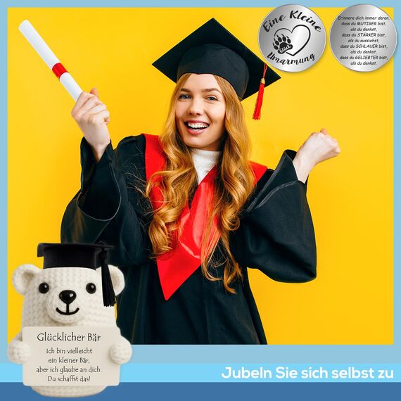 Tixlux Pocket Hug Glücklicher Bär, Kreative Strickwolle Bär Puppe und Kleine Umarmung Glücksbringer, MutmacherGeschenk, Gute Besserung Geschenk, Einschulung Geschenk Weiß