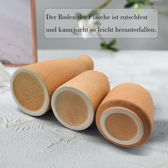 CEMABT Braun Keramik Vasen 3er-Set Kleine Blumenvasen für Dekor, Moderne rustikale Bauernhaus Home Decor, Dekorative Vasen für Pampas Grass&getrocknete Blumen, Idee Regal, Eingangsbereich- Distressed