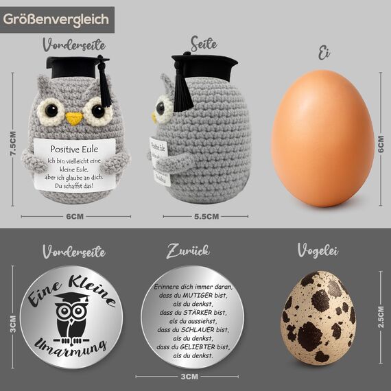 Tixlux Pocket Hug Positive Eule mit Doktorhut, Kreative Strickwolle Eulen-Puppe und Kleine Umarmung Glücksbringer, MutmacherGeschenk, Gute Besserung Geschenk, Einschulung Geschenk