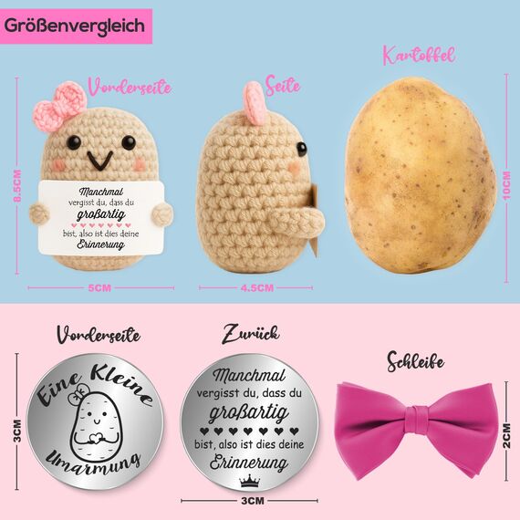 Tixlux Pocket Hug Positive Kartoffel, Kreative Strickwolle Kartoffel Puppe und Kleine Umarmung Glücksbringer, Mutmacher Geschenk, Gute Besserung, Einschulung Geschenk （Erinnerung）