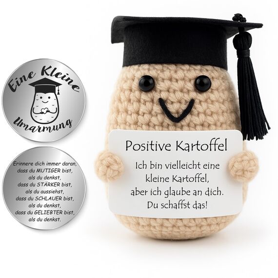 Tixlux Pocket Hug Positive Kartoffel, Kreative Strickwolle Kartoffel Puppe und Kleine Umarmung Glücksbringer (Silber Ⅱ), Mutmacher Geschenk, Glücksbringer für prüfung, Einschulung Geschenk