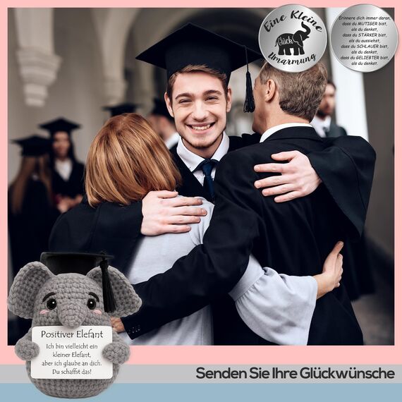 Tixlux Pocket Hug Positiver Elefant, Kreative Strickwolle Elefant Puppe und Kleine Umarmung Glücksbringer, MutmacherGeschenk, Gute Besserung Geschenk, Einschulung Geschenk