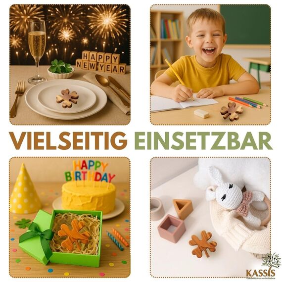 Kassis Geschenkartikel Kleeblatt als Handschmeichler – Glücksbringer aus Olivenholz, handgefertigt in Bethlehem – Taschenstein, Schutzsymbol, Sorgenfresser und Geschenkidee