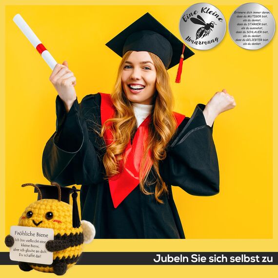 Tixlux Pocket Hug Fröhliche Biene, Kreative Strickwolle Biene Puppe und Kleine Umarmung Glücksbringer, MutmacherGeschenk, Gute Besserung Geschenk, Einschulung Geschenk