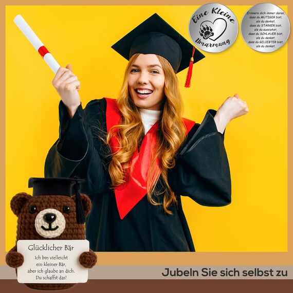 Tixlux Pocket Hug Glücklicher Bär, Kreative Strickwolle Bär Puppe und Kleine Umarmung Glücksbringer, MutmacherGeschenk, Gute Besserung Geschenk, Einschulung Geschenk