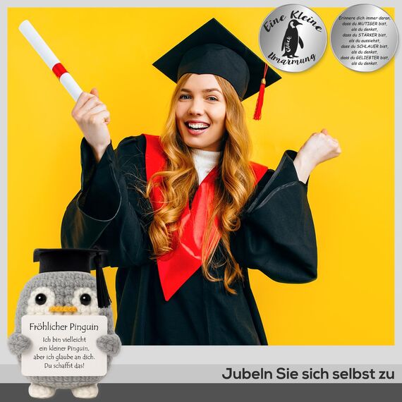 Tixlux Pocket Hug Fröhlicher Pinguin, Kreative Strickwolle Pinguin Puppe und Kleine Umarmung Glücksbringer, MutmacherGeschenk, Gute Besserung Geschenk, Einschulung Geschenk