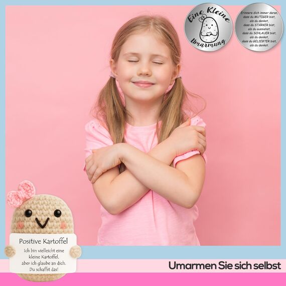 Tixlux Pocket Hug Positive Kartoffel, Kreative Strickwolle Kartoffel Puppe und Kleine Umarmung Glücksbringer (Silber Ⅰ), Mutmacher Geschenk, Gute Besserung, Einschulung Geschenk