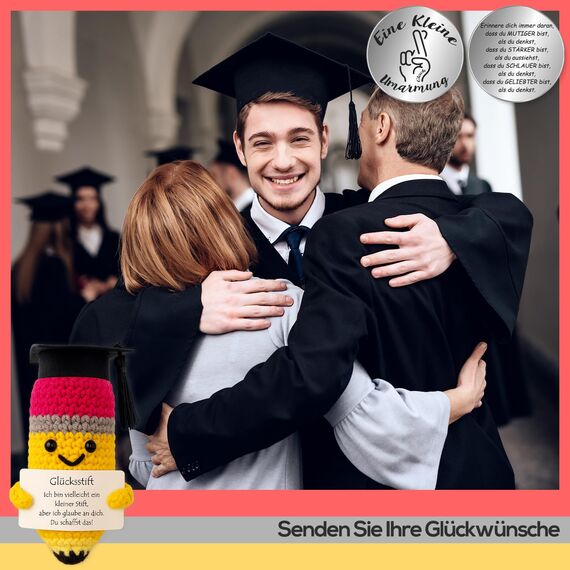 Tixlux Glücksstift Puppe, Kreativer Handgemachter Stift mit Botschaft und Kleine Umarmung Glücksbringer, MutmacherGeschenk, Geschenk zur Prüfung, EinschulungGeschenk, KollegenGeschenk