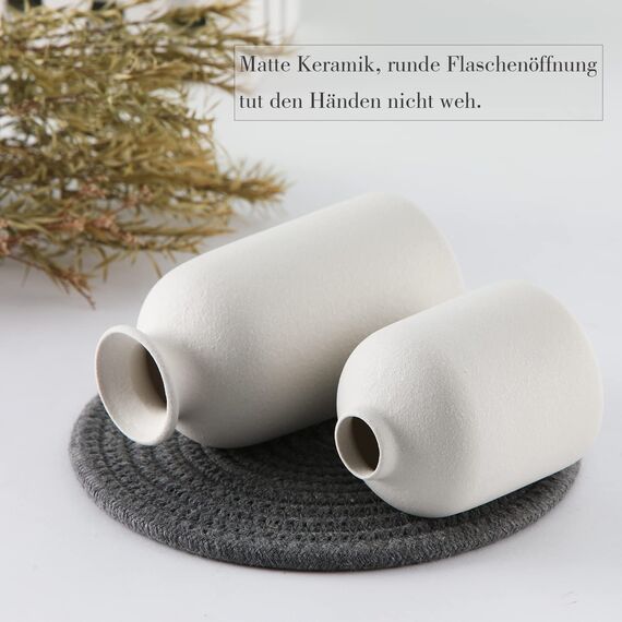 CEMABT Weiß Keramik Vasen 3er-Set Kleine Blumenvasen für Dekor, Moderne rustikale Bauernhaus Home Decor, Dekorative Vasen für Pampas Grass&getrocknete Blumen, Idee Regal,Tisch, Bücherregal,Mantel