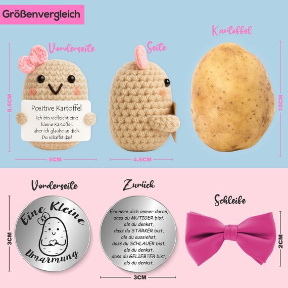 Tixlux Pocket Hug Positive Kartoffel, Kreative Strickwolle Kartoffel Puppe und Kleine Umarmung Glücksbringer (Silber Ⅰ), Mutmacher Geschenk, Gute Besserung, Einschulung Geschenk