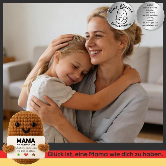 Tixlux Mama Pocket Hug Positive Kartoffel, Liebevoller Glücksbringer aus Strickwolle, Kleine Umarmung, Geburtstagsgeschenk für Mama, Ich hab Dich lieb, Muttertag & Frauentag