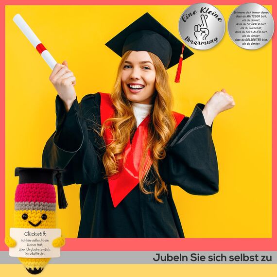 Tixlux Glücksstift Puppe, Kreativer Handgemachter Stift mit Botschaft und Kleine Umarmung Glücksbringer, MutmacherGeschenk, Geschenk zur Prüfung, EinschulungGeschenk, KollegenGeschenk