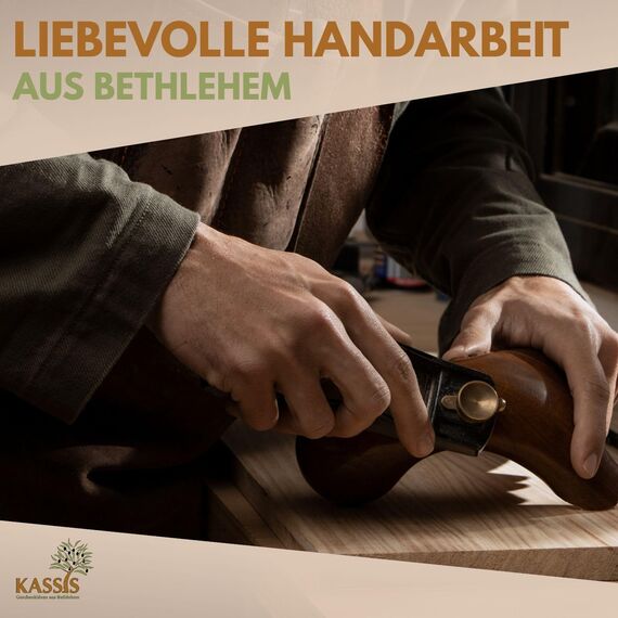 Kassis Geschenkartikel Herz 5,50 cm Handschmeichler aus Olivenholz – handgefertigtes Geschenk aus Bethlehem zur Taufe, Kommunion, Hochzeit, Valentinstag, Muttertag oder als Trostspender