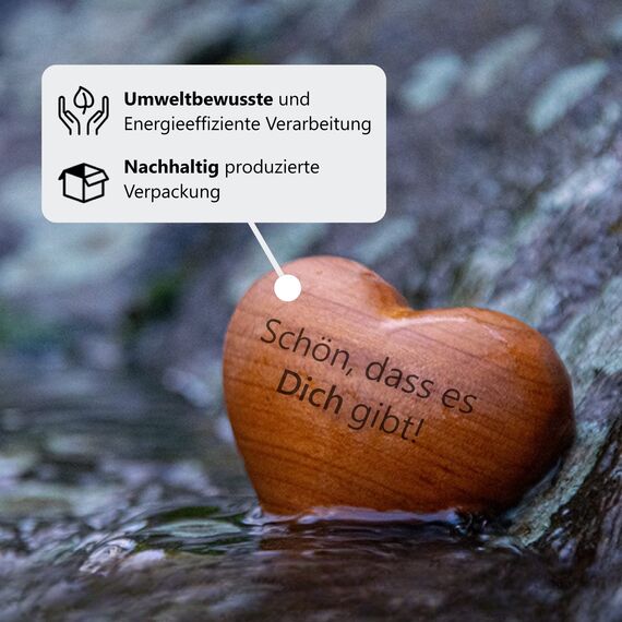 Schwabenholz® Handschmeichler Herz aus Holz - Schön, dass es Dich gibt! - Kleines Geschenk für sie und ihn - Holzherzen mit Gravur & einzigartiger Maserung
