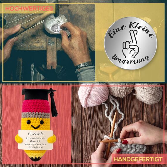 Tixlux Glücksstift Puppe, Kreativer Handgemachter Stift mit Botschaft und Kleine Umarmung Glücksbringer, MutmacherGeschenk, Geschenk zur Prüfung, EinschulungGeschenk, KollegenGeschenk