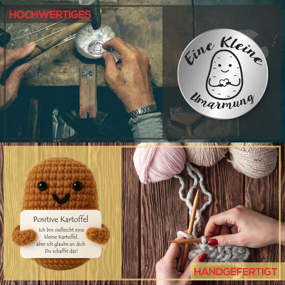 Tixlux Pocket Hug Positive Kartoffel, Kreative Strickwolle Kartoffel Puppe und Kleine Umarmung Glücksbringer (Silber), Mutmacher Geschenk, Gute Besserung, Einschulung Geschenk