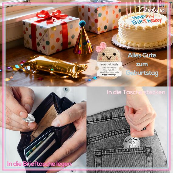 Tixlux Pocket Hug Positive Kartoffel, Kreative Strickwolle Kartoffel Puppe und Kleine Umarmung Glücksbringer (Silber), Geburtstag Geschenk, Geschenk für Freundin, Kollegen, Familie