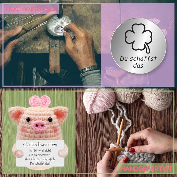 Tixlux Pocket Hug Glücksschweinchen, Kreative Strickwolle Minischwein Puppe und Kleine Umarmung Glücksbringer (Silber Ⅱ), MutmacherGeschenk, Gute Besserung, Einschulung Geschenk