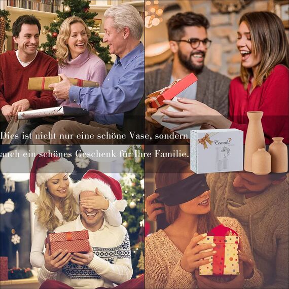 CEMABT Braun Keramik Vasen 3er-Set Kleine Blumenvasen für Dekor, Moderne rustikale Bauernhaus Home Decor, Dekorative Vasen für Pampas Grass&getrocknete Blumen, Idee Regal, Eingangsbereich- Distressed