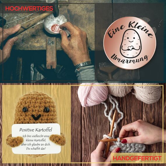 Tixlux Pocket Hug Positive Kartoffel, Kreative Strickwolle Kartoffel Puppe und Kleine Umarmung Glücksbringer (Roségold), Mutmacher Geschenk, Gute Besserung, Einschulung Geschenk