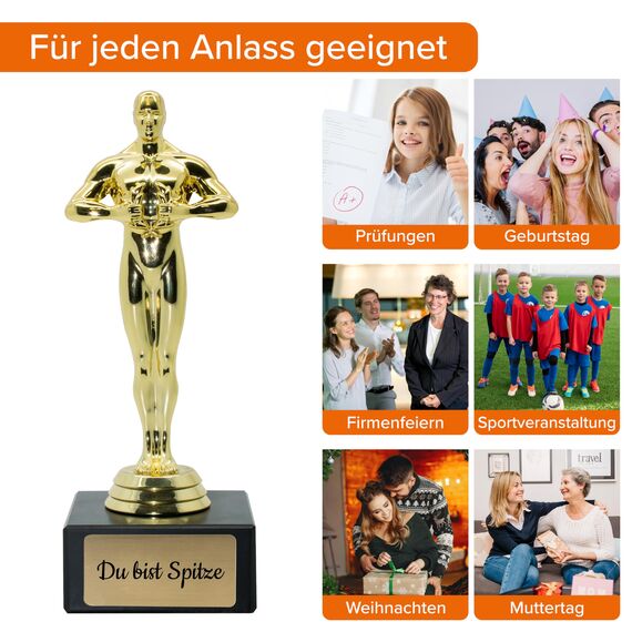 Deitert Siegerfigur inkl. Gravur mit Ihrem Wunschtext - Größe: 14,5 cm - das Geschenk für Männer und Frauen - personalisierte Trophäe im Filmpreis-Award Look